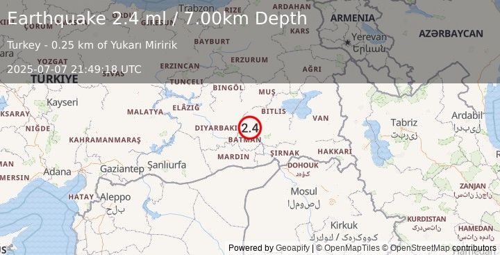 Earthquake EASTERN TURKEY (2.4 ml) (2025-07-07 21:49:18 UTC)