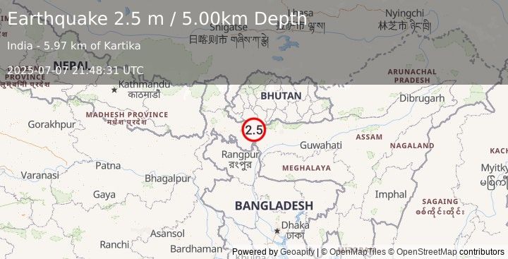 Earthquake INDIA-BANGLADESH BORDER REGION (2.5 m) (2025-07-07 21:48:31 UTC)