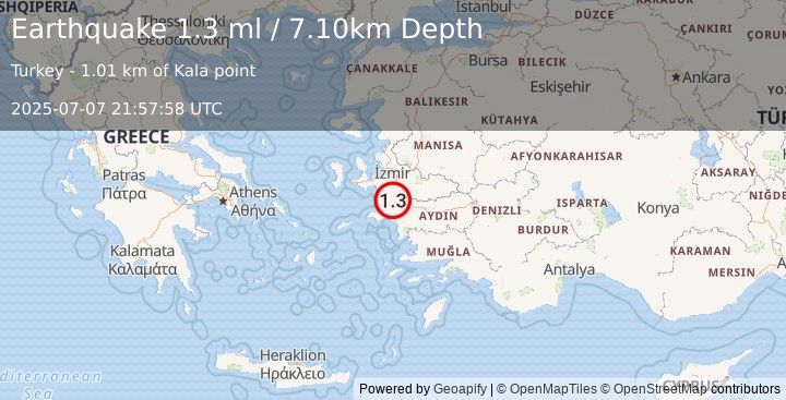 Earthquake WESTERN TURKEY (1.3 ml) (2025-07-07 21:57:58 UTC)