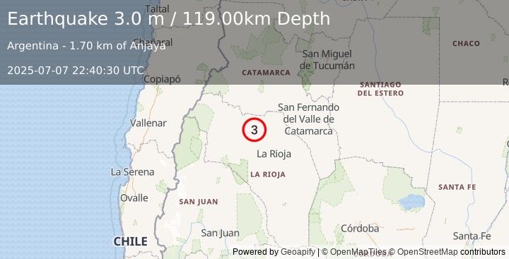 Earthquake LA RIOJA, ARGENTINA (3.0 m) (2025-07-07 22:40:30 UTC)