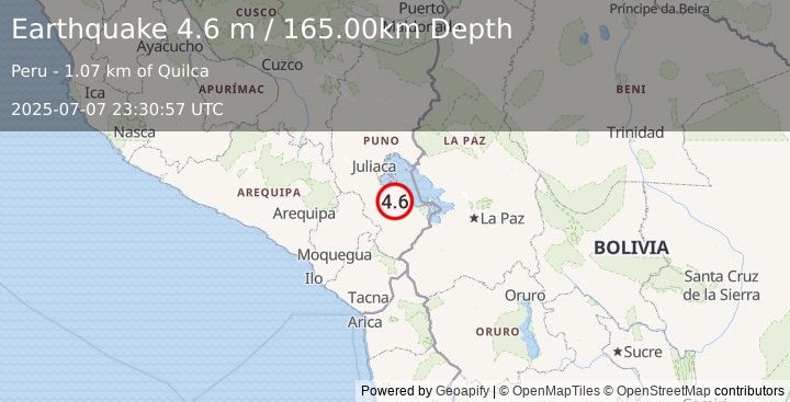 Earthquake SOUTHERN PERU (4.7 mb) (2025-07-07 23:30:58 UTC)