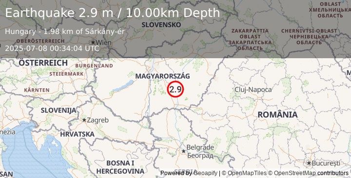 Earthquake HUNGARY (2.8 m) (2025-07-08 00:34:01 UTC)