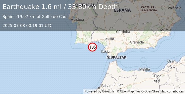 Earthquake STRAIT OF GIBRALTAR (1.6 ml) (2025-07-08 00:19:01 UTC)
