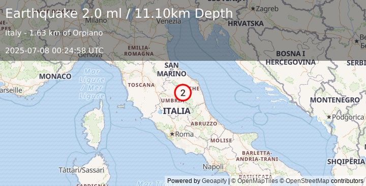 Earthquake CENTRAL ITALY (2.0 ml) (2025-07-08 00:24:58 UTC)