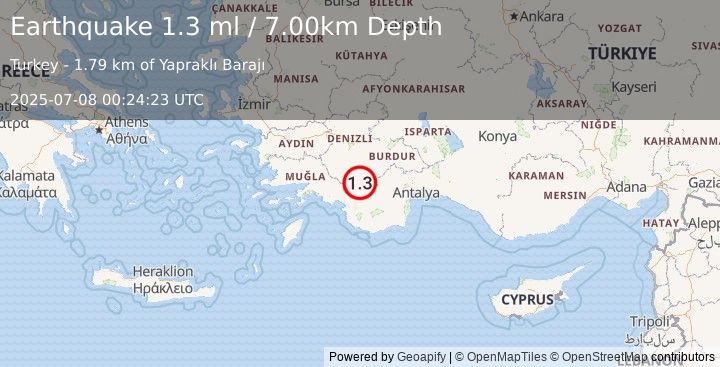 Earthquake WESTERN TURKEY (1.3 ml) (2025-07-08 00:24:23 UTC)