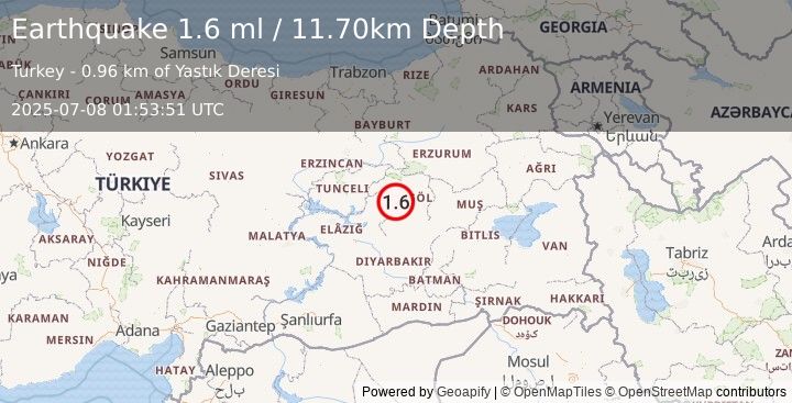 Earthquake EASTERN TURKEY (1.6 ml) (2025-07-08 01:53:51 UTC)