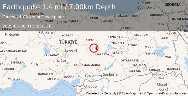 Earthquake CENTRAL TURKEY (1.4 ml) (2025-07-08 01:33:36 UTC)