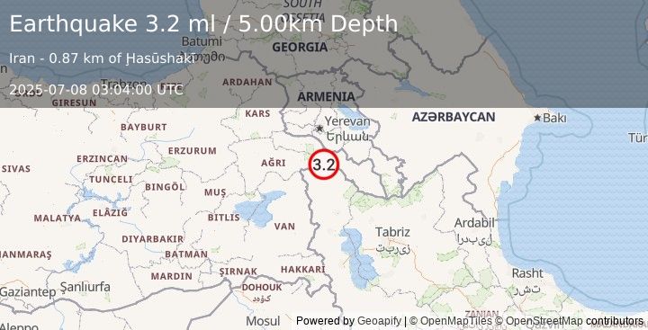 Earthquake TURKEY-IRAN BORDER REGION (3.1 ml) (2025-07-08 03:03:59 UTC)