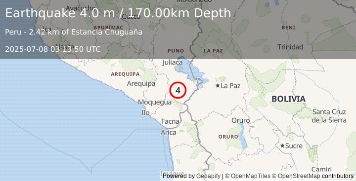 Earthquake SOUTHERN PERU (4.0 m) (2025-07-08 03:13:47 UTC)