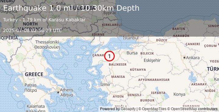 Earthquake WESTERN TURKEY (1.0 ml) (2025-07-08 02:56:23 UTC)