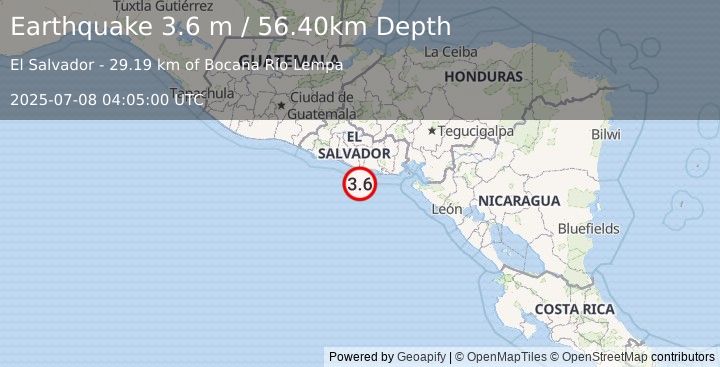 Earthquake OFFSHORE EL SALVADOR (3.6 m) (2025-07-08 04:05:00 UTC)