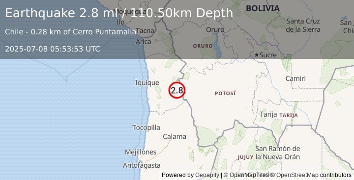 Earthquake TARAPACA, CHILE (2.8 ml) (2025-07-08 05:53:53 UTC)