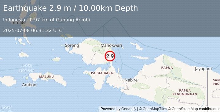 Earthquake PAPUA, INDONESIA (2.9 m) (2025-07-08 06:31:32 UTC)