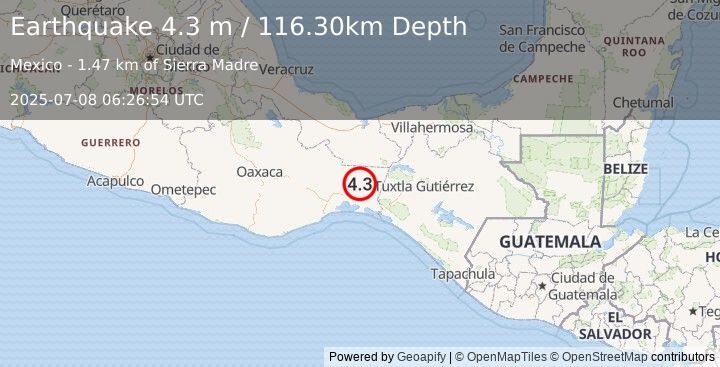Earthquake OAXACA, MEXICO (4.3 m) (2025-07-08 06:26:54 UTC)
