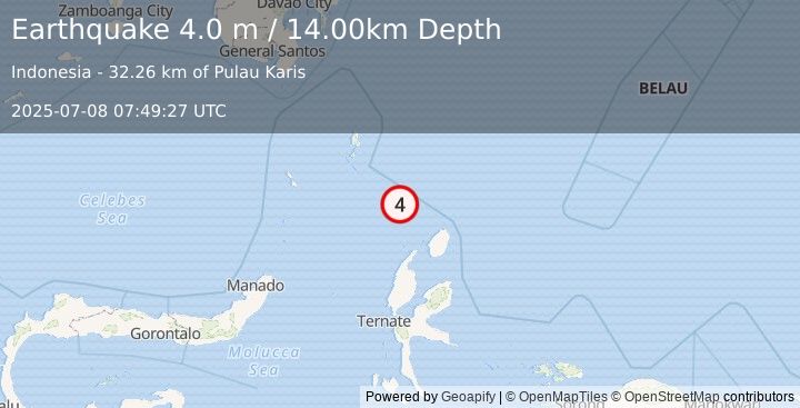 Earthquake KEPULAUAN TALAUD, INDONESIA (4.0 m) (2025-07-08 07:49:27 UTC)