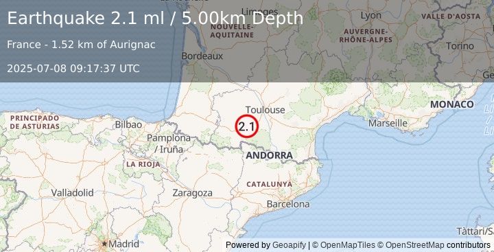 Earthquake FRANCE (2.1 ml) (2025-07-08 09:17:37 UTC)