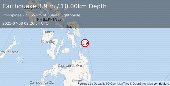 Earthquake PHILIPPINE ISLANDS REGION (3.9 m) (2025-07-08 09:26:54 UTC)