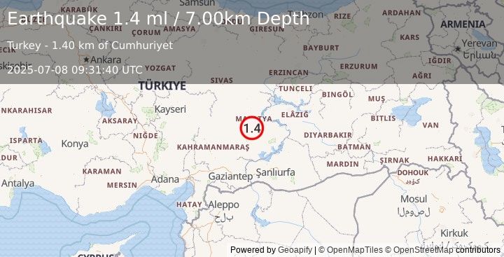 Earthquake EASTERN TURKEY (1.4 ml) (2025-07-08 09:31:40 UTC)