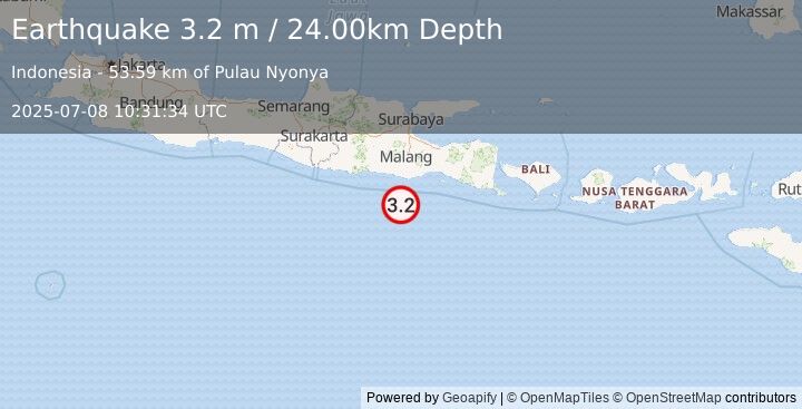 Earthquake JAVA, INDONESIA (3.2 m) (2025-07-08 10:31:34 UTC)