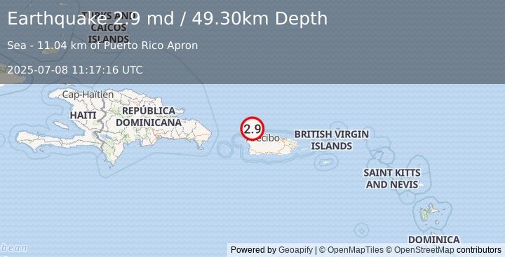 Earthquake PUERTO RICO REGION (2.9 md) (2025-07-08 11:17:16 UTC)