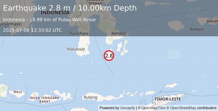 Earthquake SULAWESI, INDONESIA (2.8 m) (2025-07-08 13:33:02 UTC)