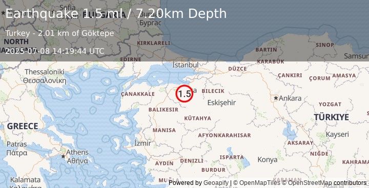 Earthquake WESTERN TURKEY (1.5 ml) (2025-07-08 14:19:44 UTC)