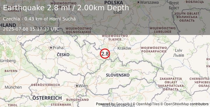 Earthquake CZECH REPUBLIC (2.8 ml) (2025-07-08 15:17:37 UTC)