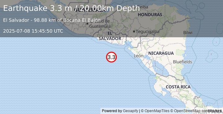 Earthquake OFFSHORE EL SALVADOR (3.1 m) (2025-07-08 15:45:56 UTC)