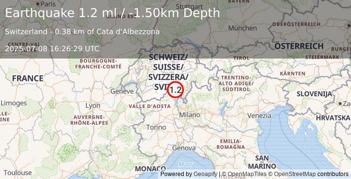 Earthquake SWITZERLAND (1.2 ml) (2025-07-08 16:26:29 UTC)