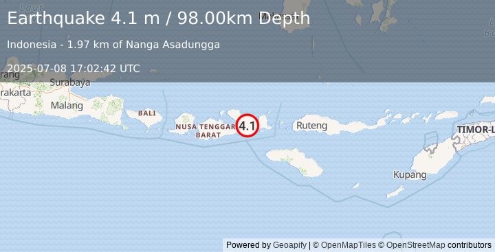 Earthquake SUMBAWA REGION, INDONESIA (4.1 m) (2025-07-08 17:02:42 UTC)