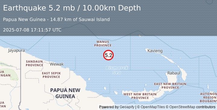 Earthquake BISMARCK SEA (5.2 mw) (2025-07-08 17:11:55 UTC)