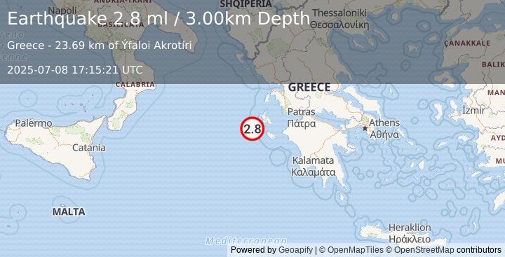 Earthquake IONIAN SEA (2.8 ml) (2025-07-08 17:15:21 UTC)