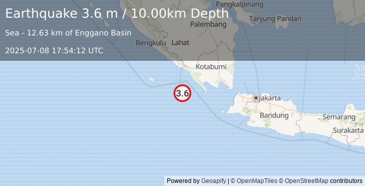 Earthquake SOUTHERN SUMATRA, INDONESIA (3.6 m) (2025-07-08 17:54:12 UTC)