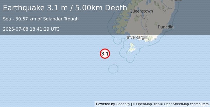 Earthquake OFF W. COAST OF S. ISLAND, N.Z. (3.1 m) (2025-07-08 18:41:29 UTC)
