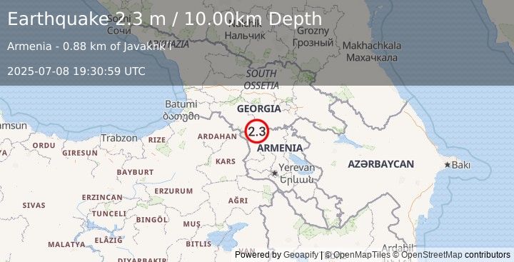 Earthquake GEORGIA (SAK'ART'VELO) (2.3 m) (2025-07-08 19:30:59 UTC)