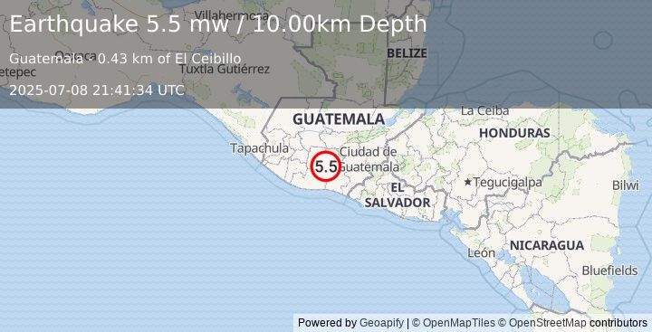 Earthquake GUATEMALA (5.6 mw) (2025-07-08 21:41:32 UTC)