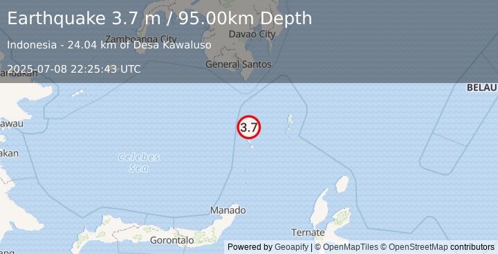 Earthquake KEPULAUAN SANGIHE, INDONESIA (3.7 m) (2025-07-08 22:25:43 UTC)