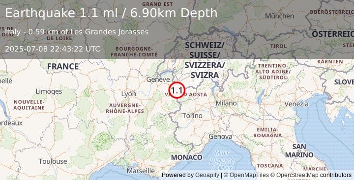 Earthquake FRANCE (1.1 ml) (2025-07-08 22:43:22 UTC)