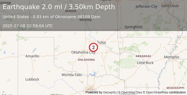 Earthquake OKLAHOMA (2.0 ml) (2025-07-08 22:59:04 UTC)