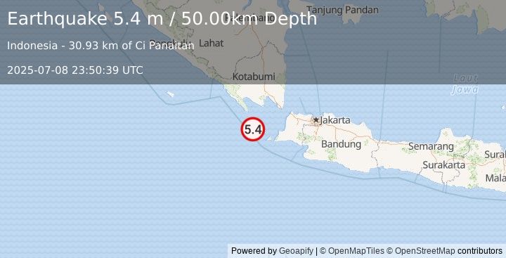 Earthquake SUNDA STRAIT, INDONESIA (5.1 mw) (2025-07-08 23:50:41 UTC)