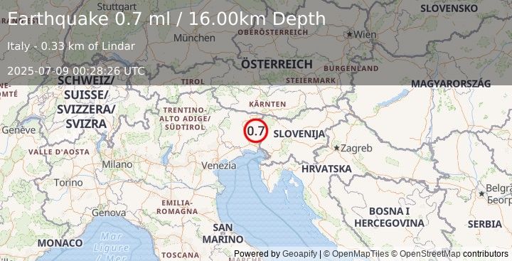 Earthquake NORTHERN ITALY (0.7 ml) (2025-07-09 00:28:26 UTC)