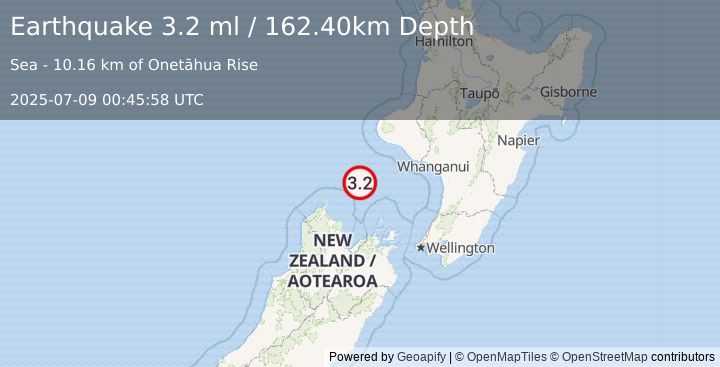 Earthquake COOK STRAIT, NEW ZEALAND (3.2 ml) (2025-07-09 00:45:58 UTC)