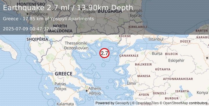 Earthquake AEGEAN SEA (2.7 ml) (2025-07-09 00:47:32 UTC)