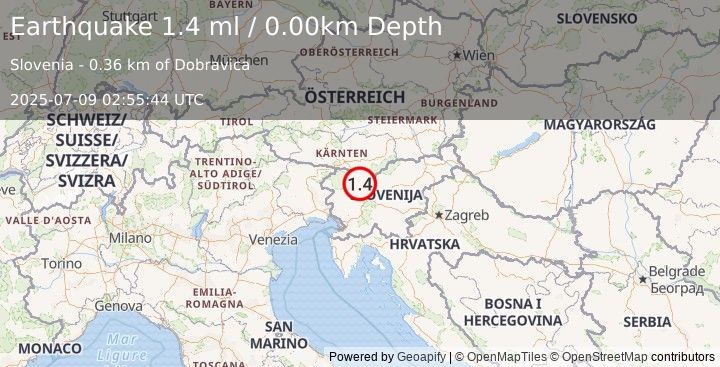 Earthquake SLOVENIA (1.4 ml) (2025-07-09 02:55:44 UTC)
