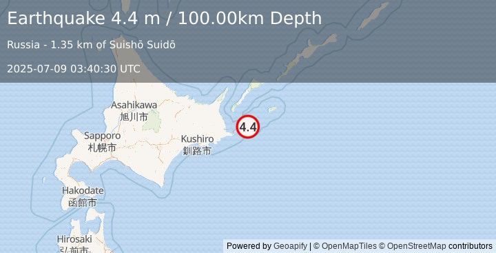 Earthquake KURIL ISLANDS (4.6 mb) (2025-07-09 03:39:50 UTC)