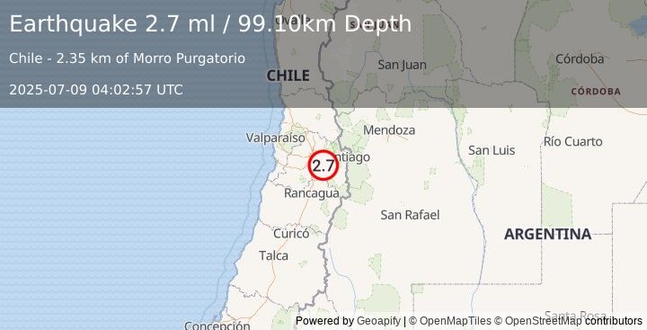 Earthquake REGION METROPOLITANA, CHILE (2.7 ml) (2025-07-09 04:02:57 UTC)