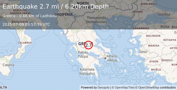 Earthquake GREECE (2.7 ml) (2025-07-09 03:53:39 UTC)