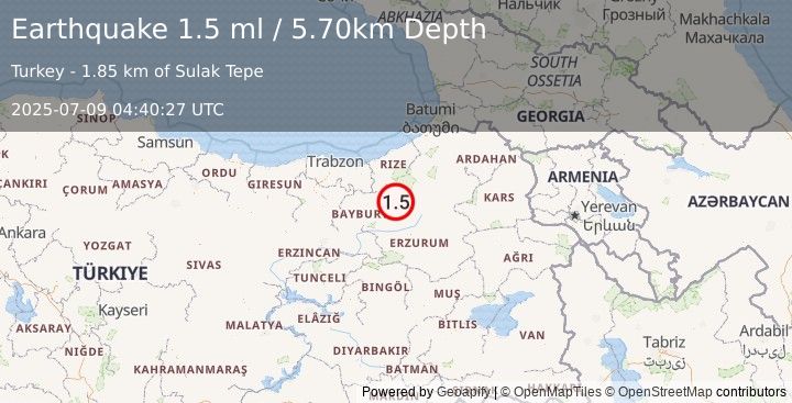 Earthquake EASTERN TURKEY (1.5 ml) (2025-07-09 04:40:27 UTC)