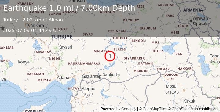Earthquake EASTERN TURKEY (1.0 ml) (2025-07-09 04:44:49 UTC)