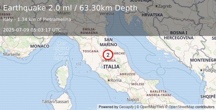 Earthquake CENTRAL ITALY (2.0 ml) (2025-07-09 05:03:17 UTC)